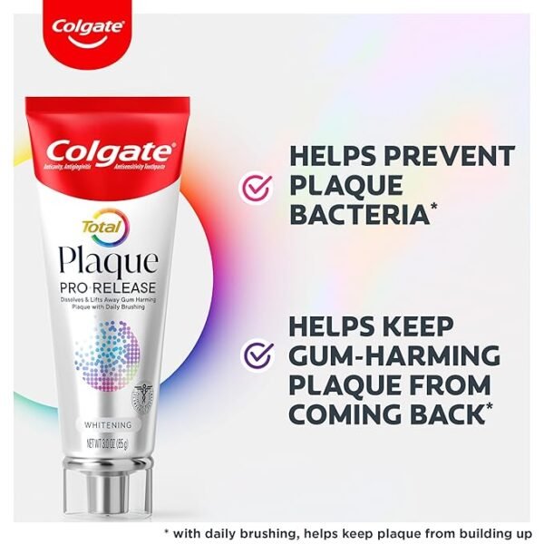 Colgate Total Plaque Pro Release Whitening Toothpaste, 2 Pack, 3.0 Oz Tubes - Image 4