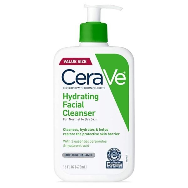 CeraVe Hydrating Facial Cleanser, Moisturizing Face Wash For Dry Skin, Hyaluronic Acid + Ceramides + Glycerin, Hydrating Cleanser For Normal To Dry Skin, National Eczema Association Certified