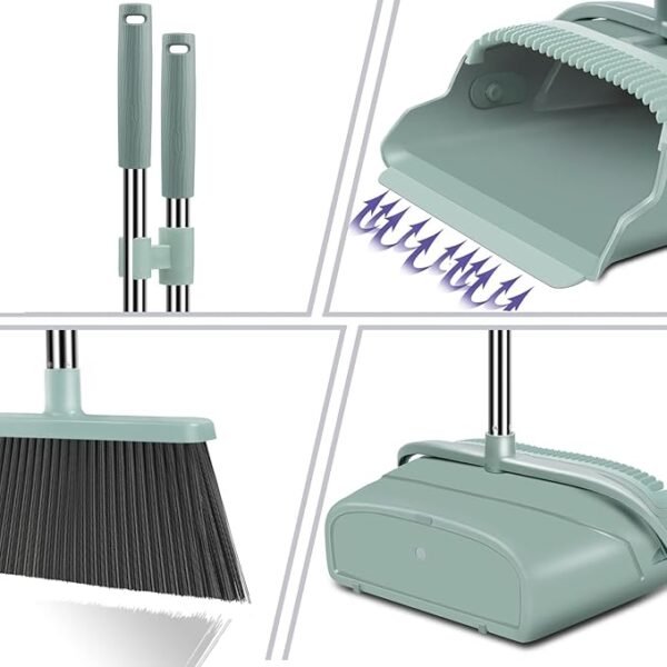 kelamayi Upgrade Broom and Dustpan Set, Large Size and with Long Handle, Upright,Ideal for Indoor Outdoor Garage Kitchen Room Office Lobby Use (Green) - Image 5