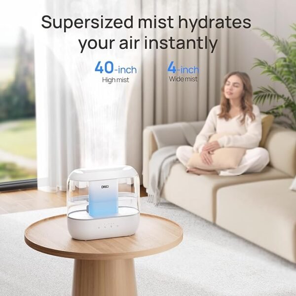 Dreo Humidifiers for Bedroom, Top Fill 4L Supersized Cool Mist Humidifier, 32H Runtime, 28 dB Quiet Ultrasonic Air Humidifier for Large Room, Plants, Baby Nursery, Indoor, Night Light, Easy to Clean - Image 6