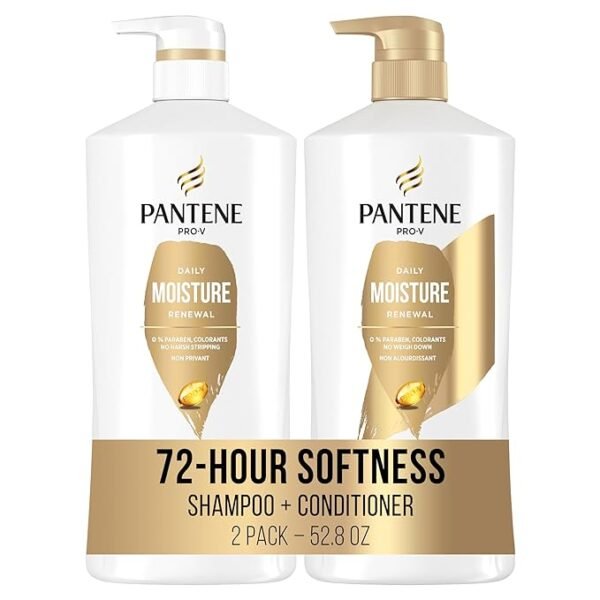 Pantene Shampoo & Conditioner Set, Daily Moisture Renewal with Pro-V Nutrients for Dry, Color-Treated Hair, Long-Lasting Hydration & Nourishment, 27.7 Fl Oz Each, 2-Pack + Miracle Rescue Shot (0.5 Oz