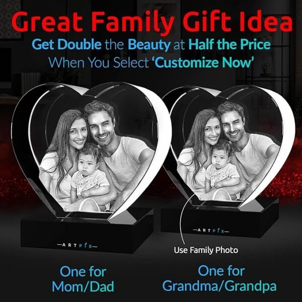 ArtPix 3D Crystal Photo, Valentines Day Personalized Gifts for Women, Wife, Men, Her, Him, Great V-Day Custom Gift With Your Own Photo, Customized Glass 3D Laser Etched Picture Wedding - Heart - Image 11