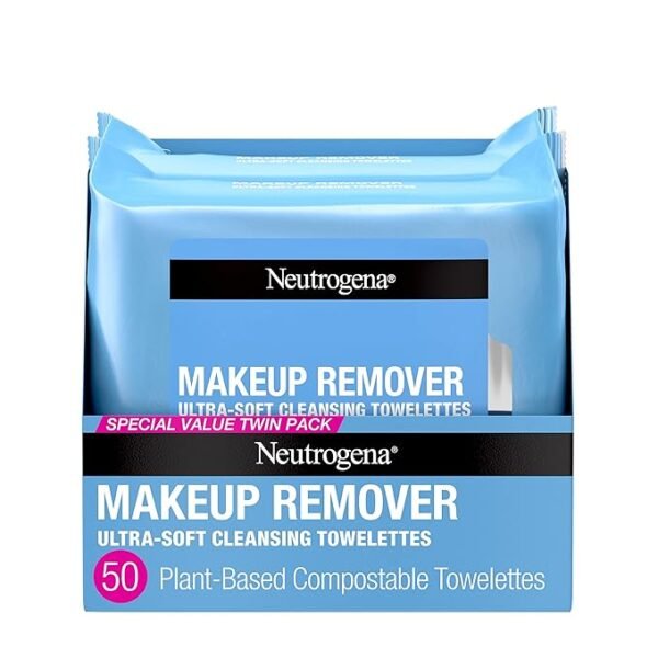 Neutrogena Makeup Remover Wipes, Ultra-Soft Cleansing Facial Towelettes for Waterproof Makeup, Alcohol-Free, Plant-Based, 50 Count (2 Packs of 25) - Image 4