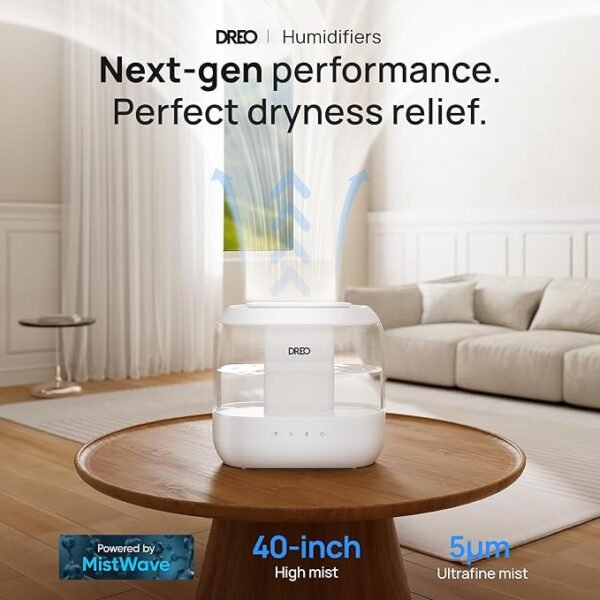 Dreo Humidifiers for Bedroom, Top Fill 4L Supersized Cool Mist Humidifier, 32H Runtime, 28 dB Quiet Ultrasonic Air Humidifier for Large Room, Plants, Baby Nursery, Indoor, Night Light, Easy to Clean - Image 5