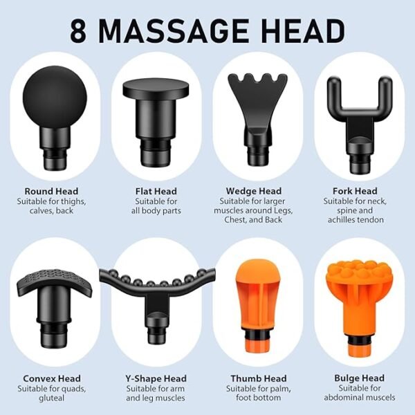 RAEMAO Massage Gun, Handheld Electric Deep Tissue Back Massager for Athletes for Pain Relief Attaching 10 Replacement Heads, Percussion Massager with 10 Speeds, Black - Image 7