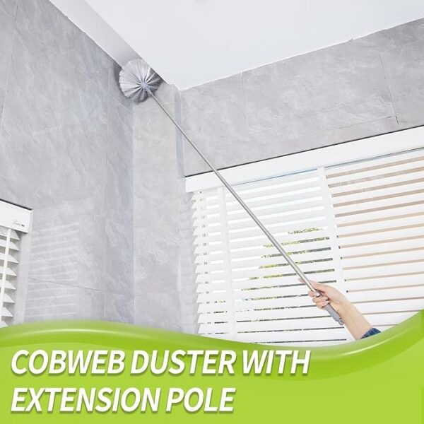 Cobweb Duster with Extension Pole, Spider Web Brush & Ceiling Cleaning Kit, 100" Microfiber Feather Duster Cleaner with Washable Head for Ceiling Fan, Furniture, Home - Image 5