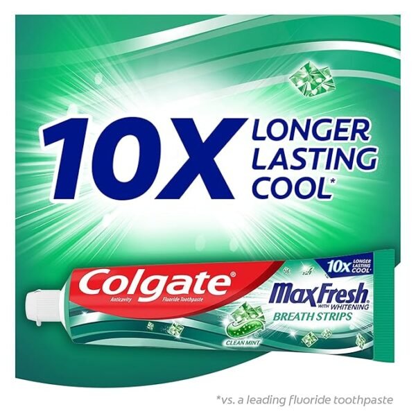 Colgate Max Fresh Whitening Toothpaste with Mini Strips, Clean Mint Toothpaste for Bad Breath, Helps Fight Cavities, Whitens Teeth, and Freshens Breath, 6.3 Ounce (Pack of 4) - Image 6