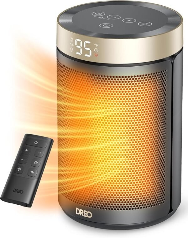 Dreo Space Heater, Portable Electric Heaters for Indoor Use with Thermostat and Remote, 2024 Upgraded, Digital Display, 12H Timer, 5 Mode, 1500W PTC Ceramic Fast Safety Heat for Office Bedroom Hom