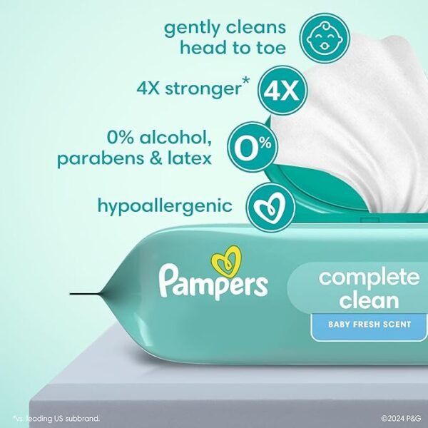 Pampers Baby Wipes, Complete Clean Baby Fresh Scented Wipe, Gently Cleans Head to Toe, 864 Total (12 Flip-Top Packs) - Image 6